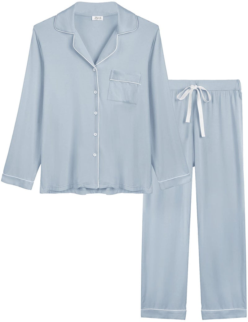 Joyaria Womens Bamboo Viscose Button Down/Up Pajama/Pj/Sleep Sets Sleepwear(Dusty Blue, Large) - Image 1